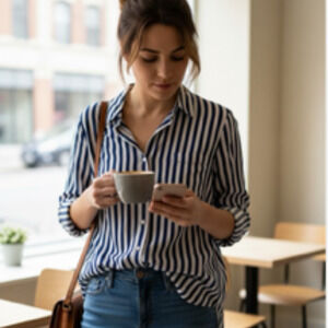 BLOUSE FOR WOMAN STRIPE SIZE M (NAVE BLUE & WHITE)